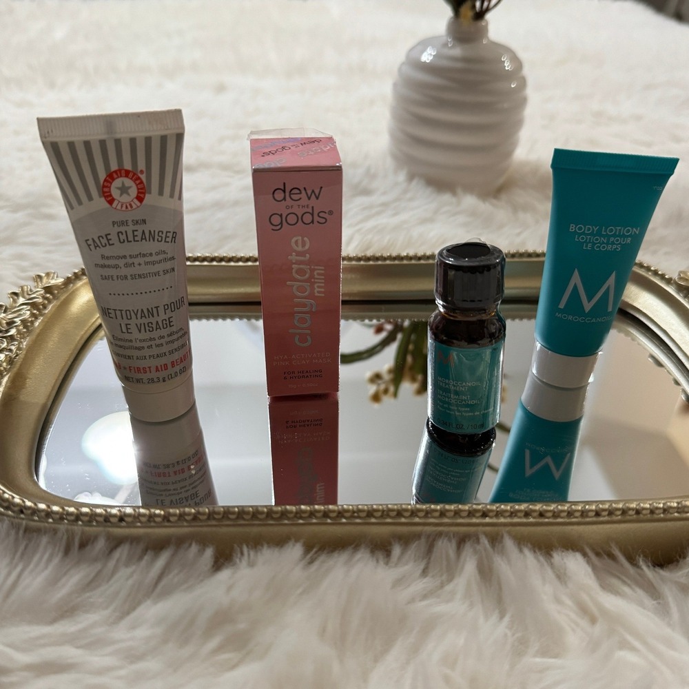 Mini Travel Size Skincare Set First Aid Beauty Dew of Gods Moroccanoil